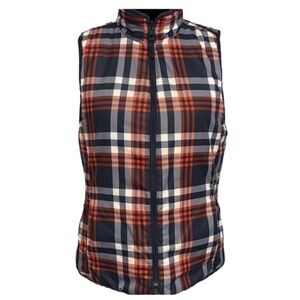KENSIE Reversible Plaid Puffer Vest in Blue/Red Size Medium